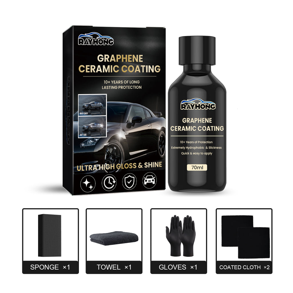 Graphene Ceramic Coating for Cars, 70 ml Paint Sealant Kit with Sponge, Towel, Gloves & 2 Applicator Cloths, High Gloss Hydrophobic Protection