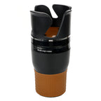 White-background catalogue photo of the black multi cup holder, upright front view with both rings folded in.