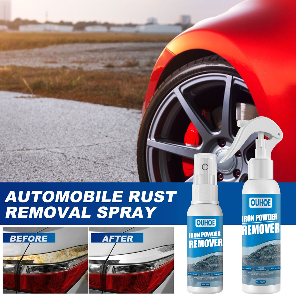 Car Iron Powder Remover Spray, Rust Stain Remover for Auto Paint & Chrome, Spray-On Rust Converter and Fallout Cleaner, 100 ml