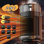 Promo graphic: '2 IN 1 Portable Heater Indoor Humidifier' with steam, light streaks and seven coloured light thumbnails.