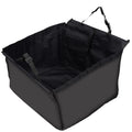 Black foldable pet car seat basket with headrest strap and seat buckle straps