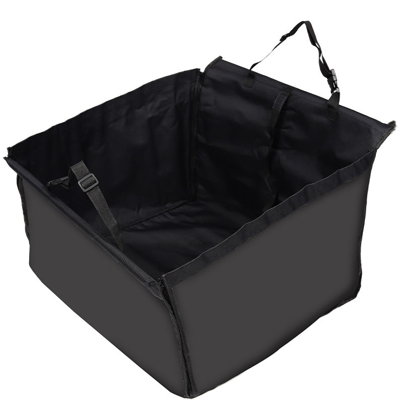 Black foldable pet car seat basket with headrest strap and seat buckle straps