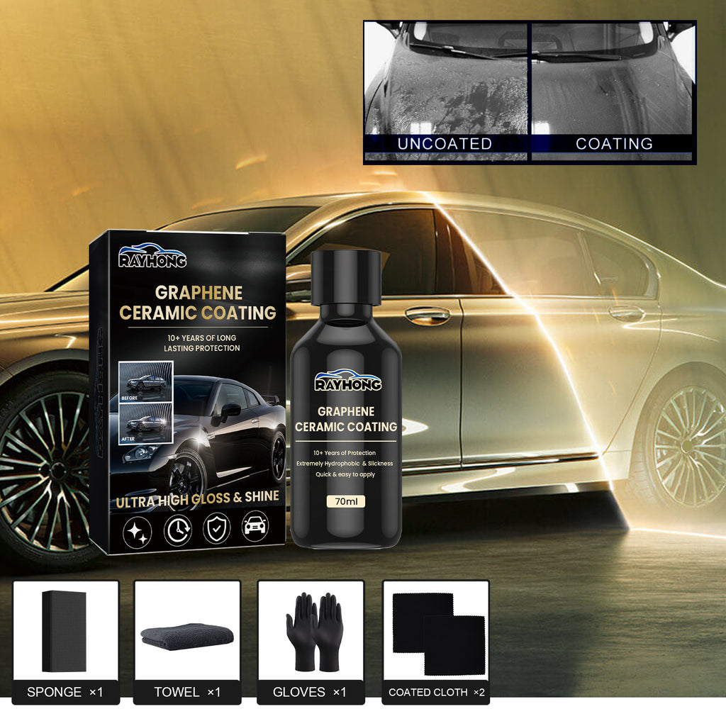Graphene Ceramic Coating for Cars, 70 ml Paint Sealant Kit with Sponge, Towel, Gloves & 2 Applicator Cloths, High Gloss Hydrophobic Protection