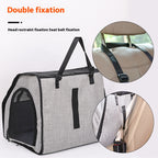 Double fixation: the crate straps over the headrest and through the seat belt