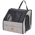 Gray foldable dog car crate with mesh top and side windows, shown empty on a white background