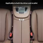 Both driver and passenger seat gap fillers fitted in a tan leather car interior beside the centre console