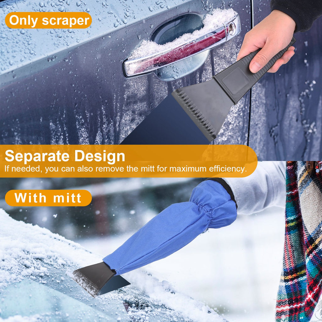 Ice Scraper Glove, Fleece-Lined Waterproof Snow & Ice Removal Mitt with Built-In ABS Scraper for Car Windshields, Doors & Windows