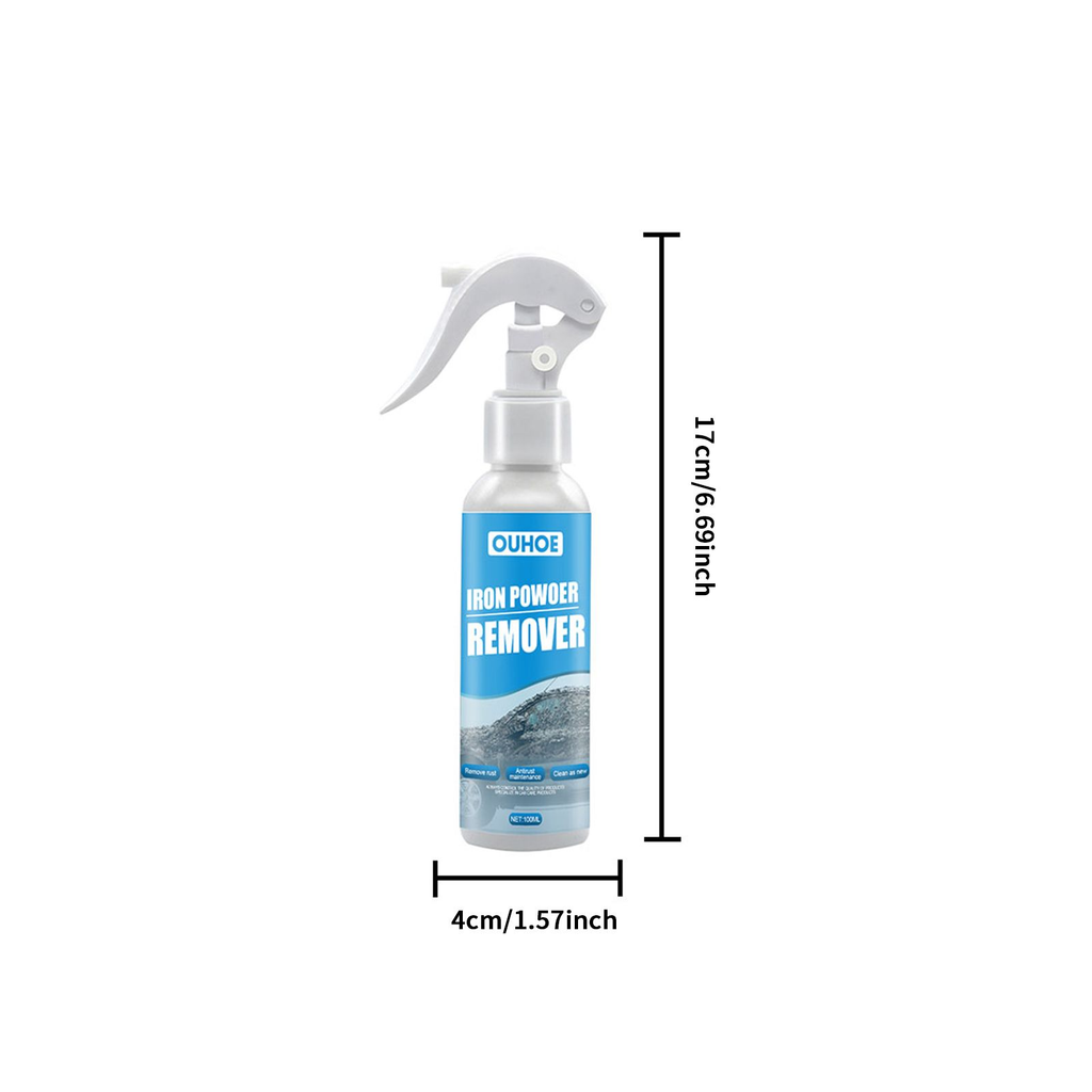 Car Iron Powder Remover Spray, Rust Stain Remover for Auto Paint & Chrome, Spray-On Rust Converter and Fallout Cleaner, 100 ml