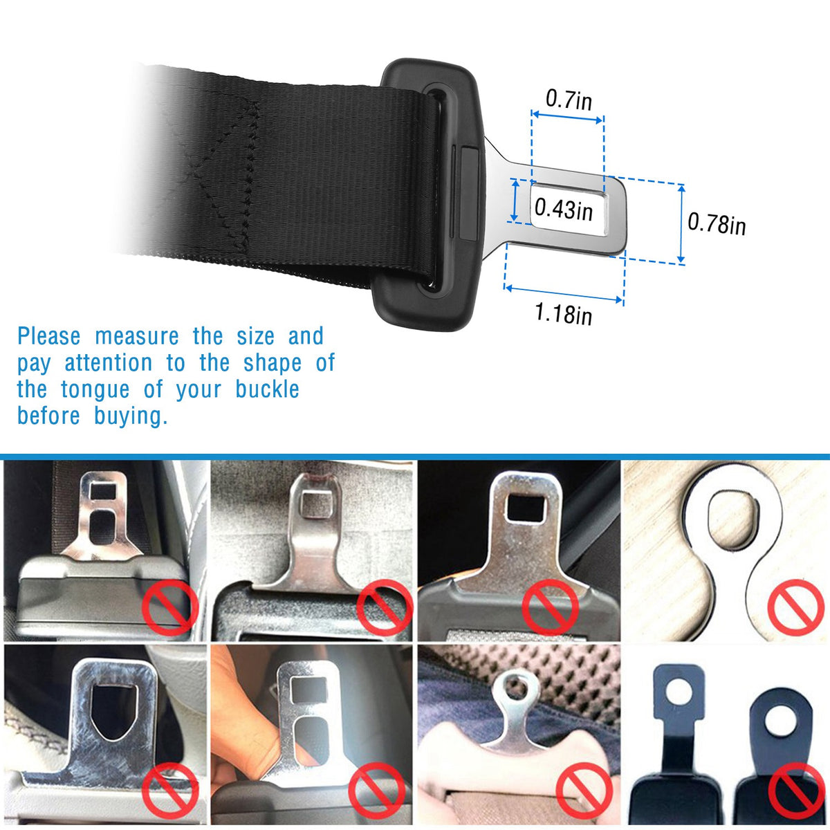 Car Seat Belt Extender 2-Pack, 14.37" Buckle Tongue Extension, Universal Fit for Most Vehicles