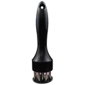 Black 21-pin stainless steel meat tenderizer with the needles extended, shown on a white background