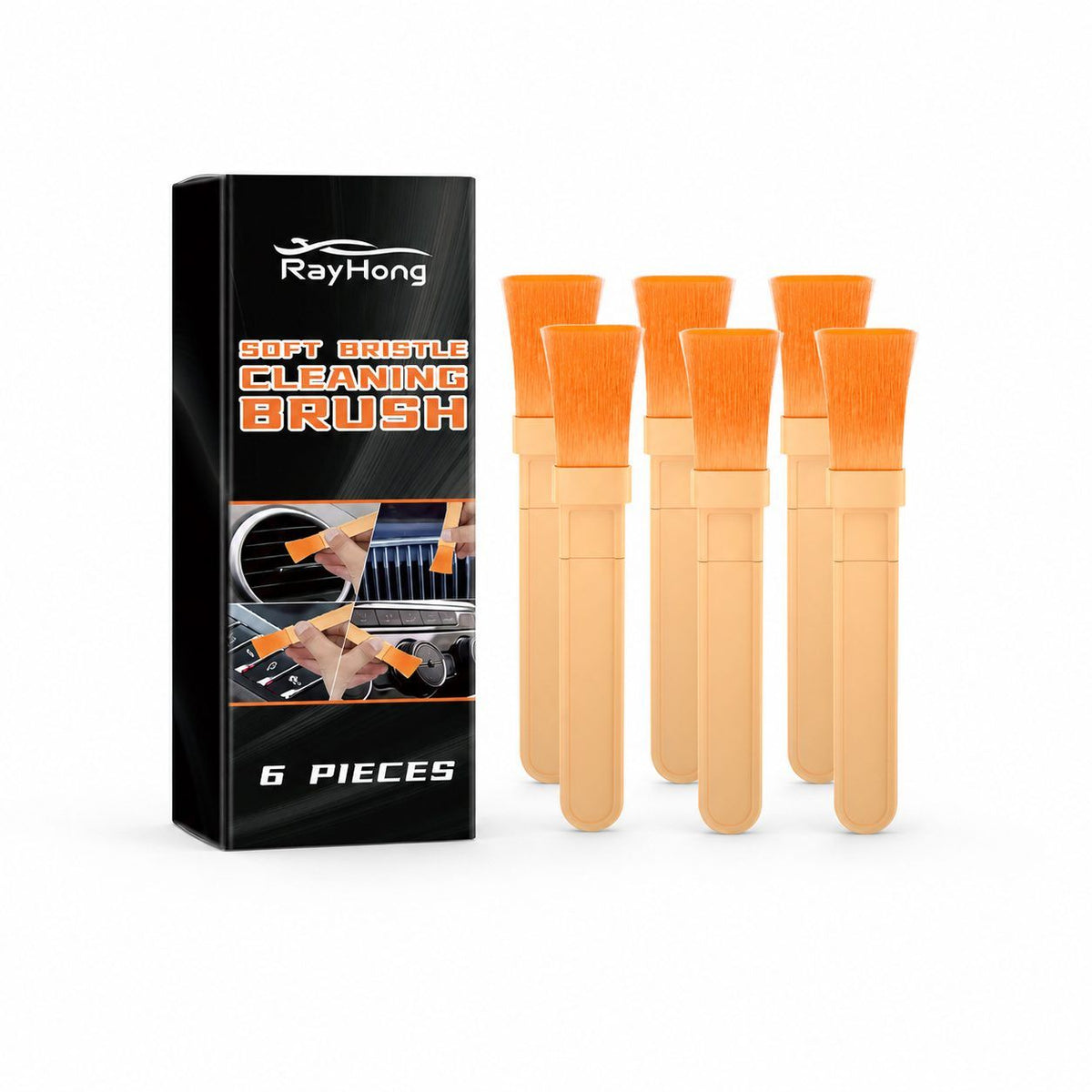 Car Detailing Brush Set, 6-Piece Soft Bristle Brushes for Cleaning Air Vents, Dashboard Seams, Console Crevices, Emblems & Seat Gaps