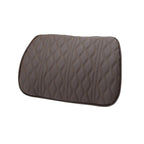 White-background product photo of the grey lumbar cushion laid flat, full quilted face and rounded corners.