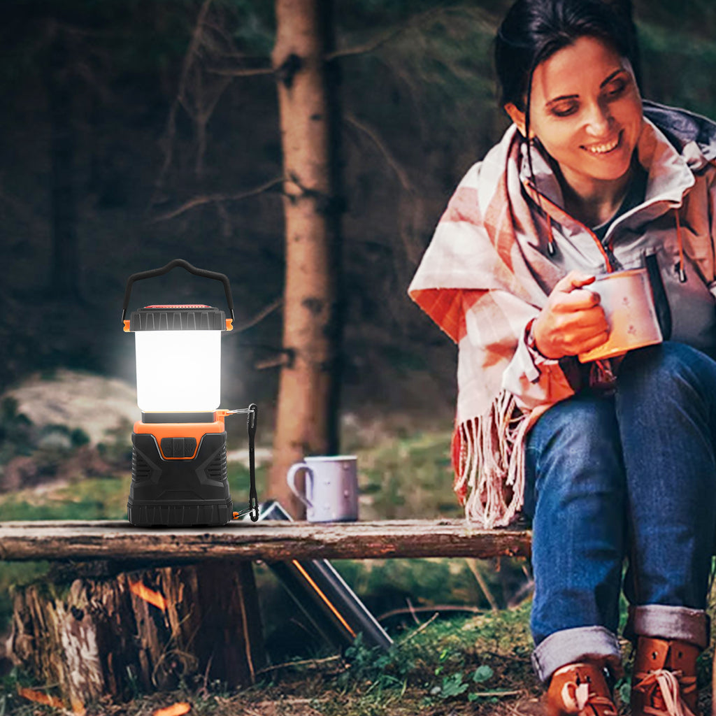 LED Camping Lantern, 1,000 Lumen Battery-Powered Lantern with Top Flashlight and Red SOS Beacon, 3 Modes for Tent, Van and Power Cuts