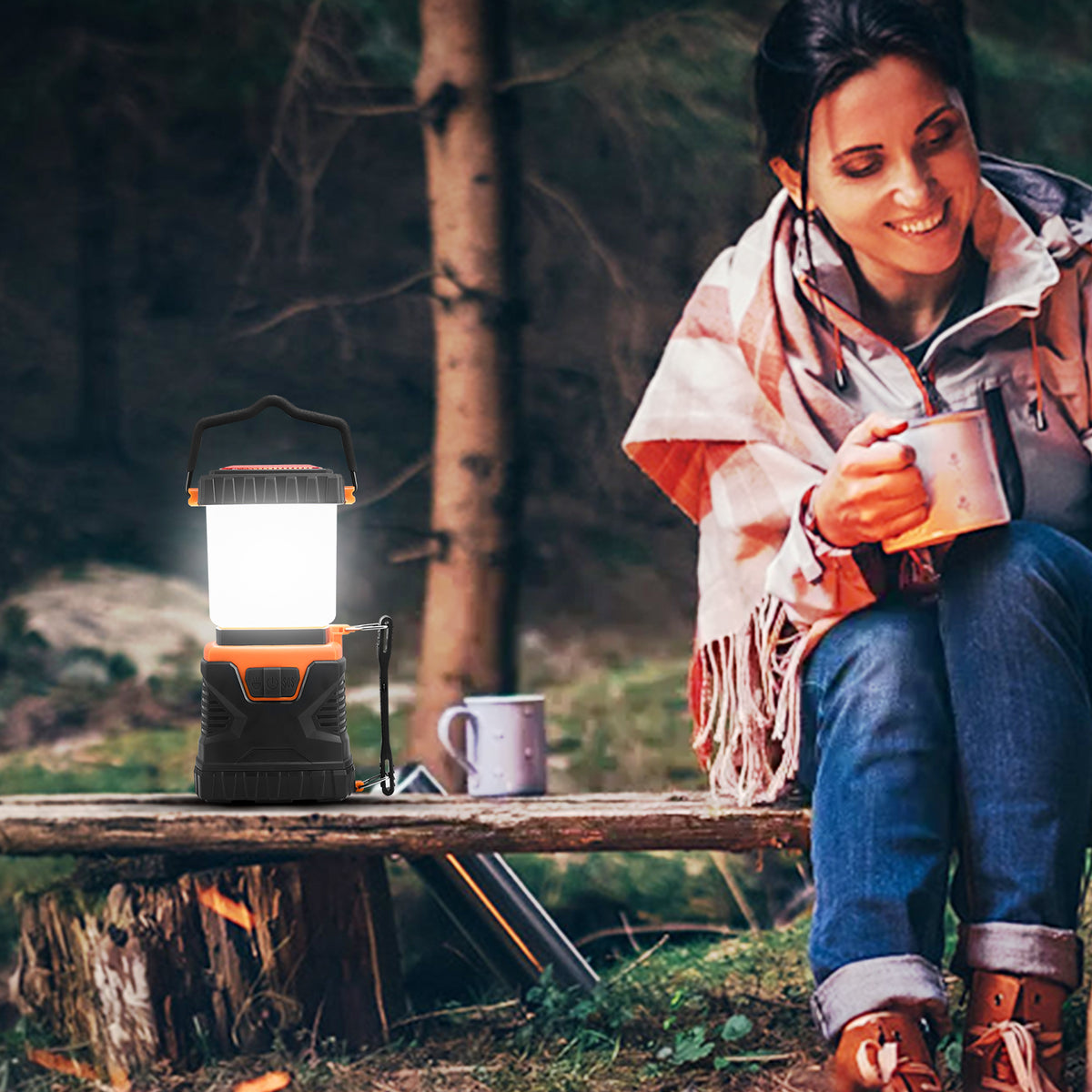 LED Camping Lantern, 1,000 Lumen Battery-Powered Lantern with Top Flashlight and Red SOS Beacon, 3 Modes for Tent, Van and Power Cuts