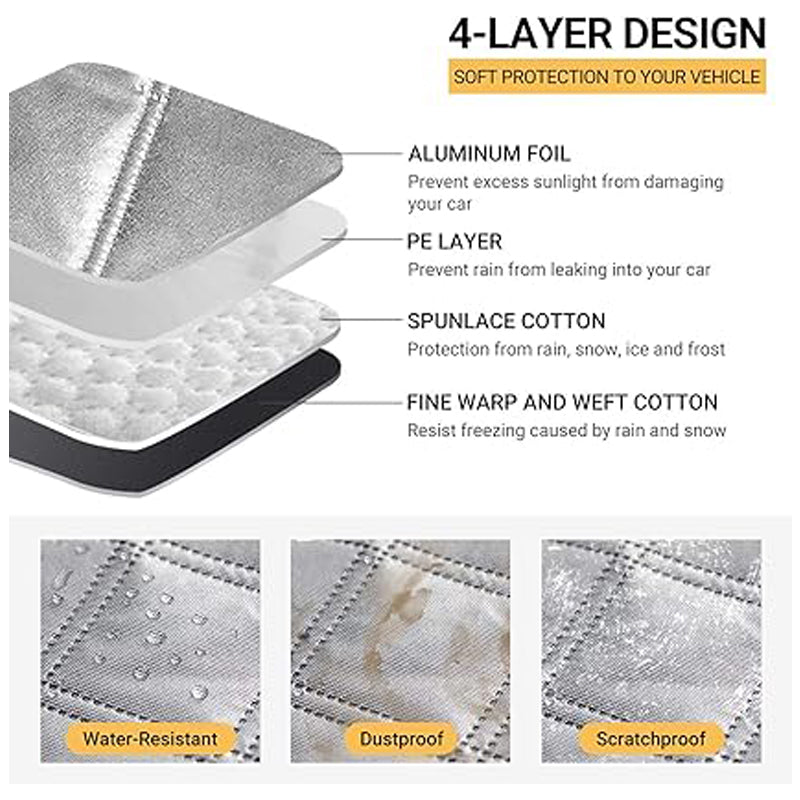 Car Windshield Snow Cover, 55" x 36" 4-Layer Windproof Anti-Theft Ice & Frost Protector for Most Cars, SUVs & Trucks