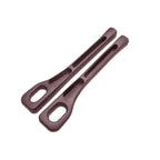 Pair of dark brown gap filler frames with twin slotted rails, angled on a white studio background
