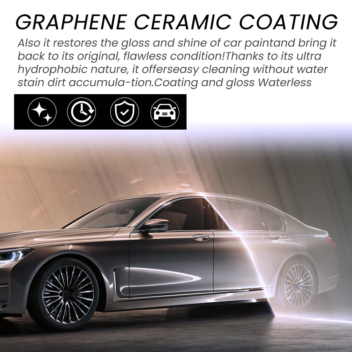 Graphene Ceramic Coating for Cars, 70 ml Paint Sealant Kit with Sponge, Towel, Gloves & 2 Applicator Cloths, High Gloss Hydrophobic Protection