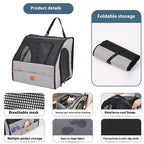 Product details of the dog car crate: breathable mesh, foldable storage, roof beam, side pockets and non-slip base