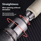 In-use close-up of the tapping tool cutting a thread into a white plastic pipe, red arrows showing rotation.