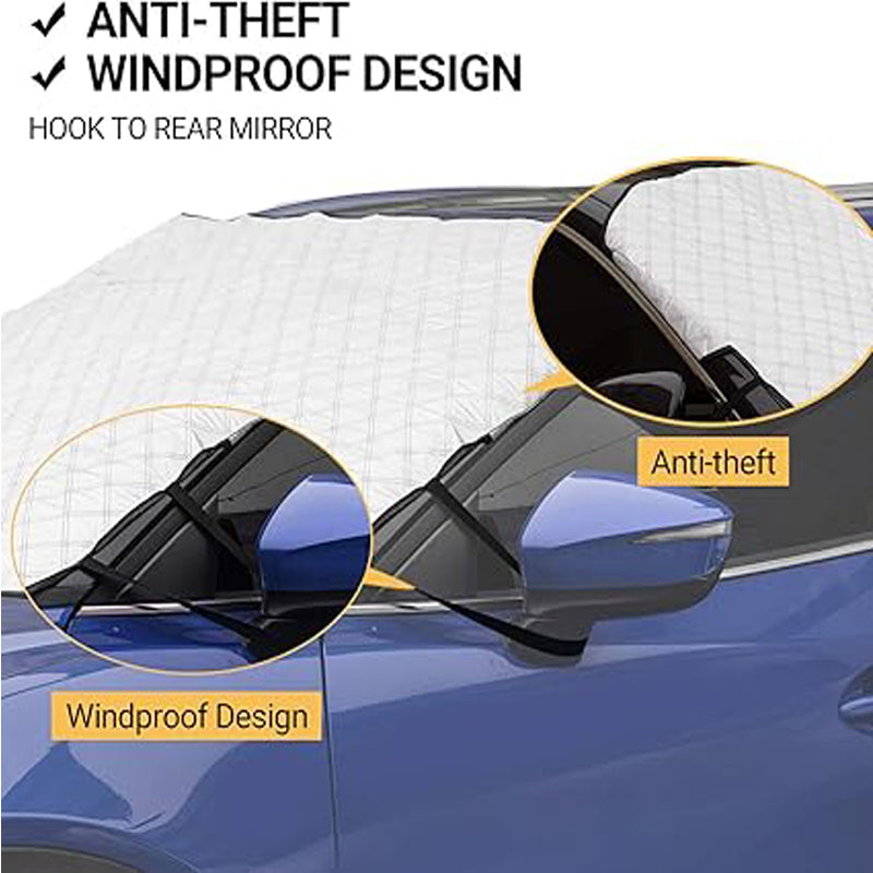 Car Windshield Snow Cover, 55" x 36" 4-Layer Windproof Anti-Theft Ice & Frost Protector for Most Cars, SUVs & Trucks
