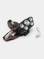 5-LED USB Rechargeable Headlamp with 4 Modes and Adjustable Headband, Hands-Free Light for Camping, Hiking and Car Repairs