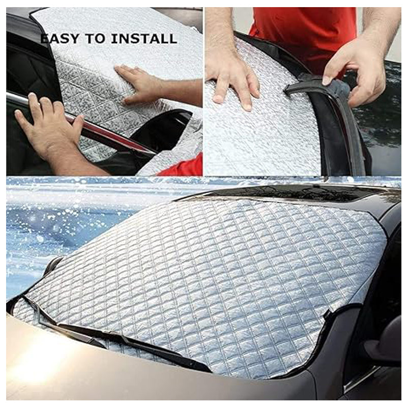 Car Windshield Snow Cover, 55" x 36" 4-Layer Windproof Anti-Theft Ice & Frost Protector for Most Cars, SUVs & Trucks