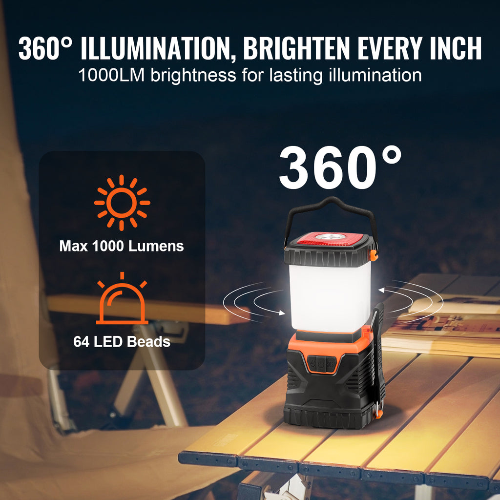 LED Camping Lantern, 1,000 Lumen Battery-Powered Lantern with Top Flashlight and Red SOS Beacon, 3 Modes for Tent, Van and Power Cuts