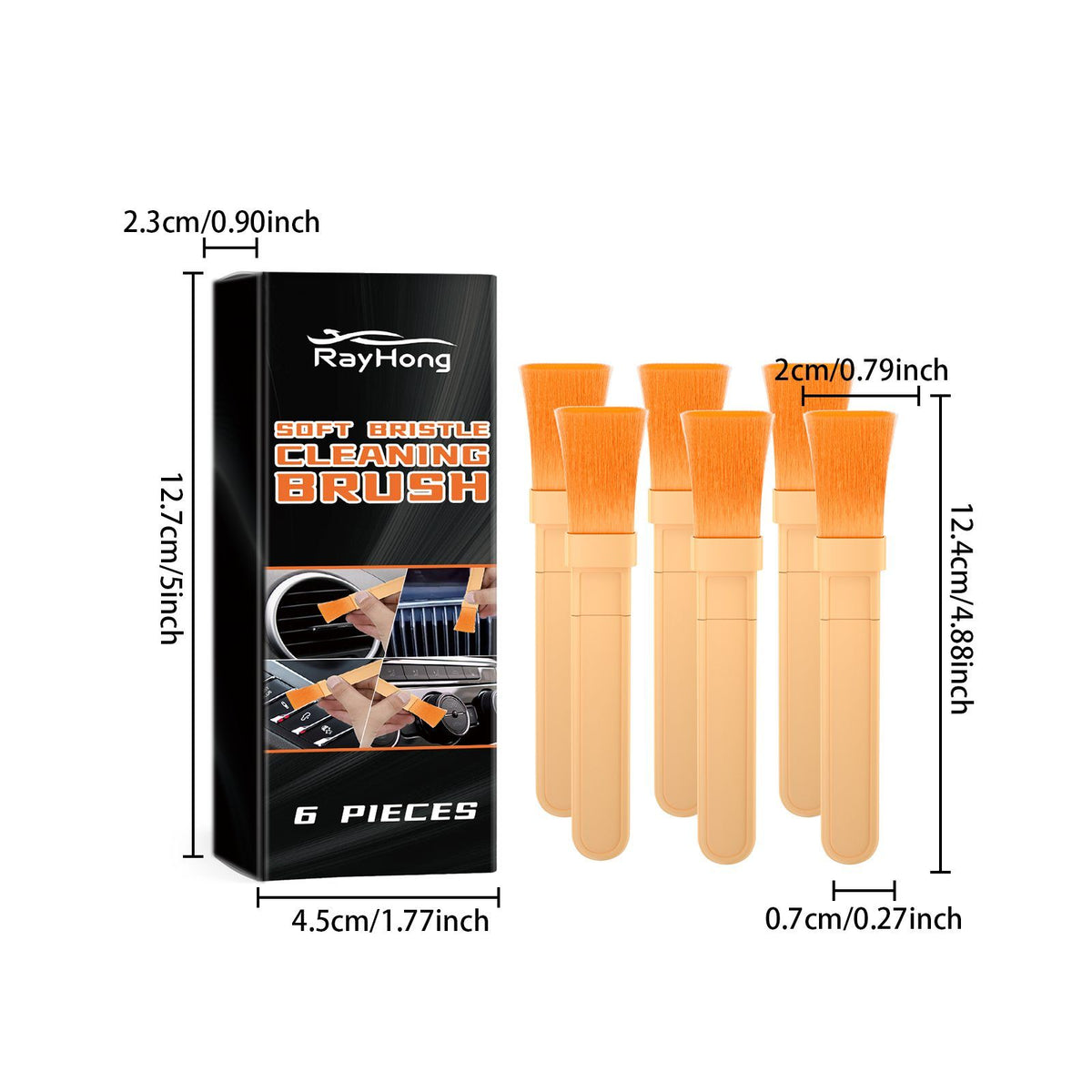 Car Detailing Brush Set, 6-Piece Soft Bristle Brushes for Cleaning Air Vents, Dashboard Seams, Console Crevices, Emblems & Seat Gaps
